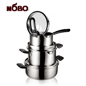 Household Kitchen NOBO Chef's 3 Piece Saucepan Pot Set Stainless Steel Cooking Pot Set Stainless Steel with Lids