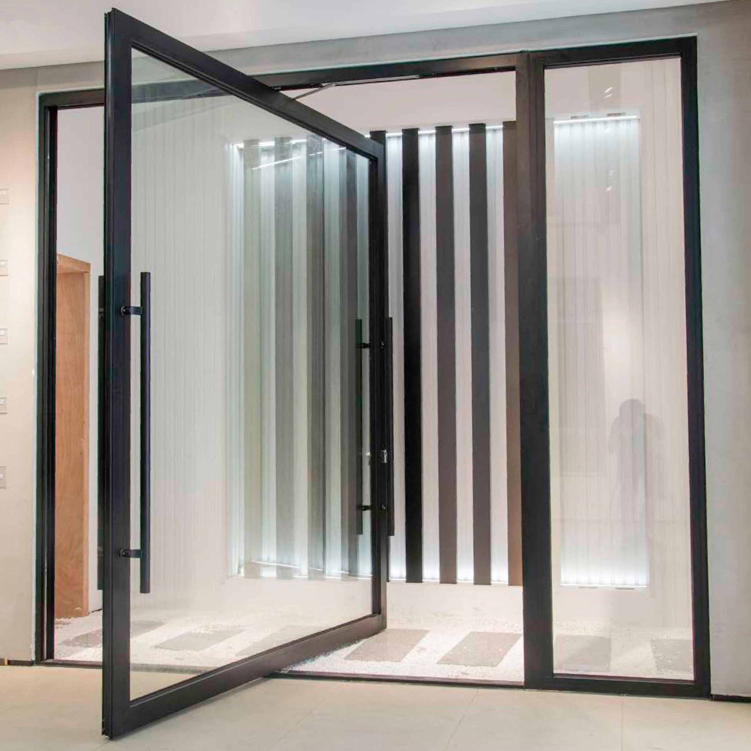 North American Style Big Panel Tempered Glass Aluminium modern Entry Front Pivot Doors