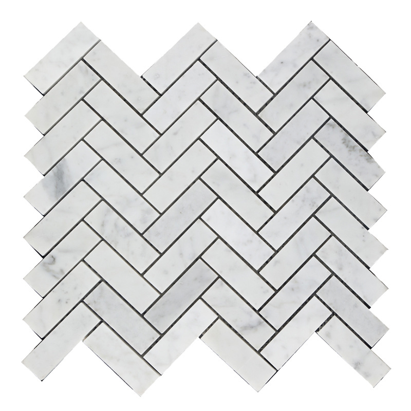 Factory sale Herringbone Marble Mosaic Tile for Wall Decoration Bathroom Kitchen Herringbone Carrara White Marble Mosaic