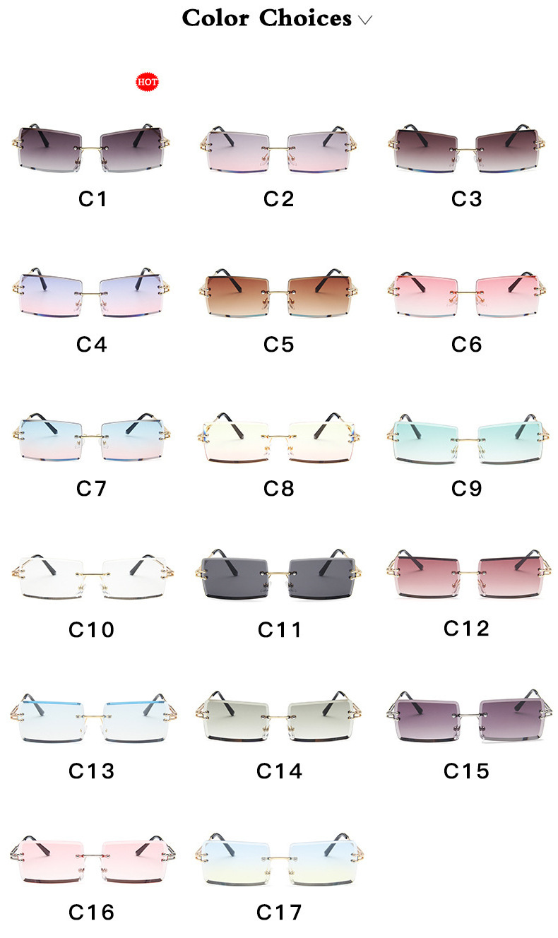 Factory direct italian design ce luxury rimless rectangle small size Men square frame sunglasses 2022