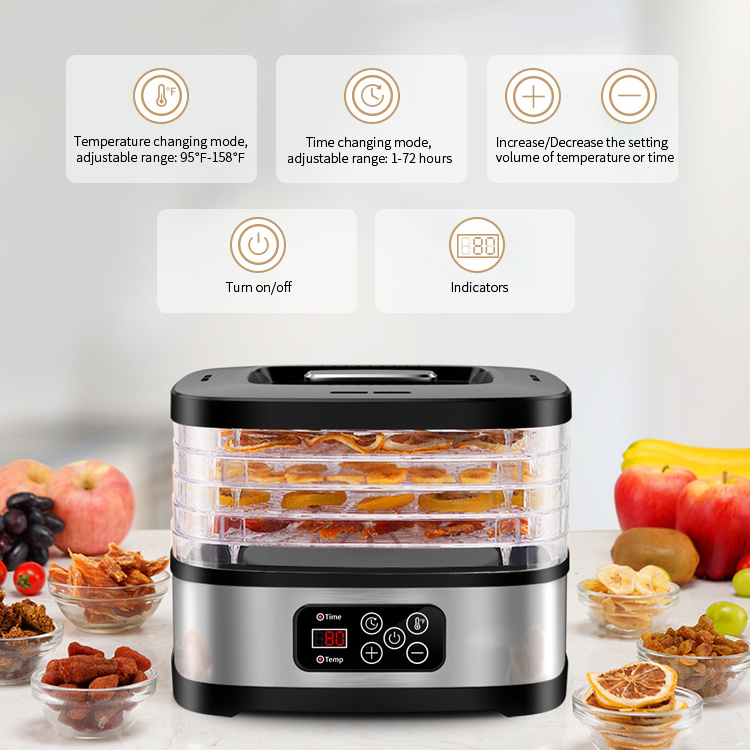 2024 Gift Party 5 BPA-Free Fruit Veggies Trays Dehydrator Machine Meat Temperature Control Digital Food Dehydrator Maker