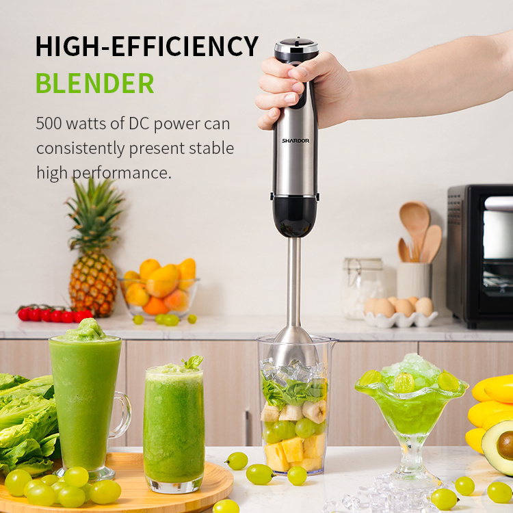 Stainless Steel Portable Mixer with Whisk Attachment Juicer Shakes Baby Food Electric Handheld Immersion Hand Blender