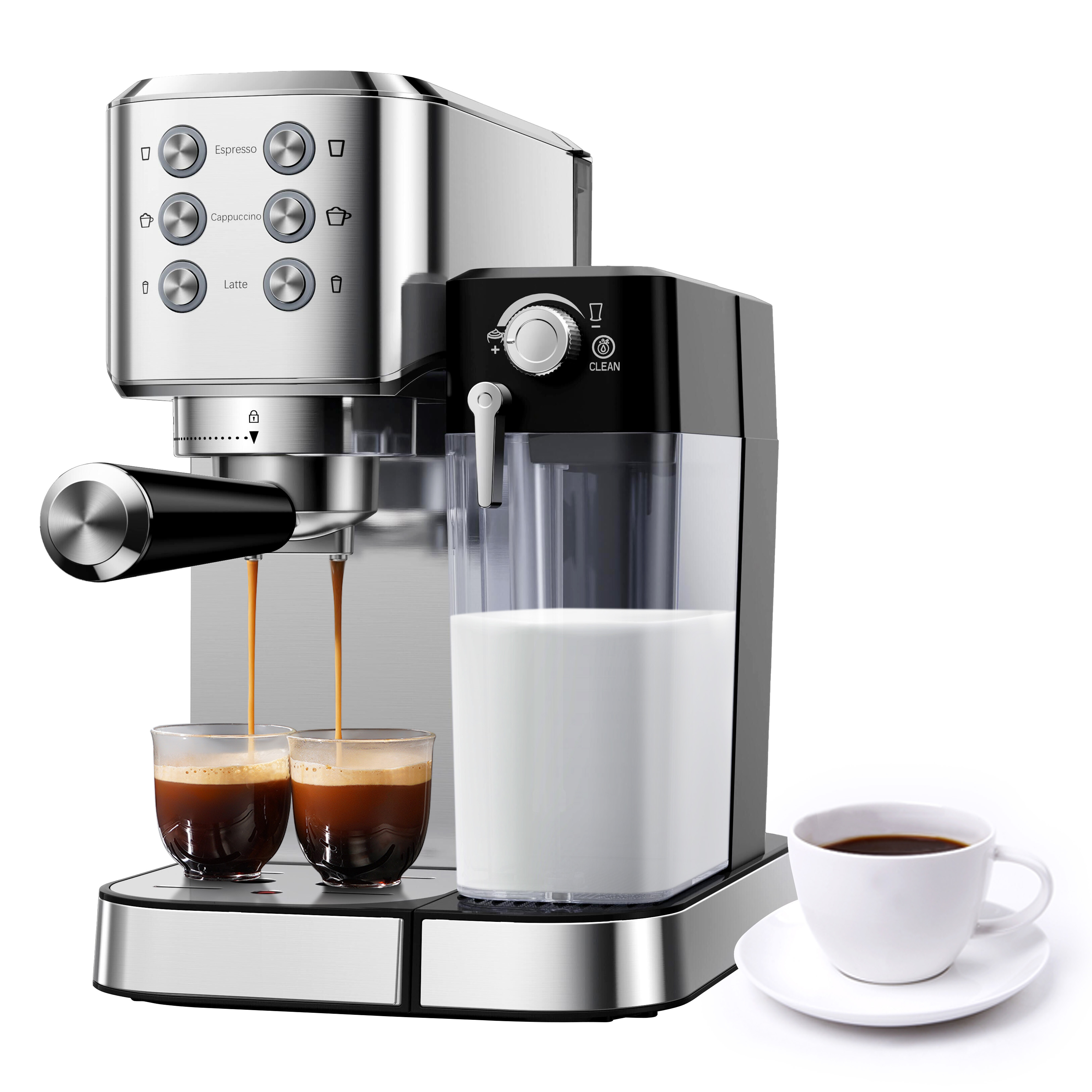 Iced Coffee Maker Professional Espresso Maker with Milk Frother Steam Wand Compact Coffee Machine