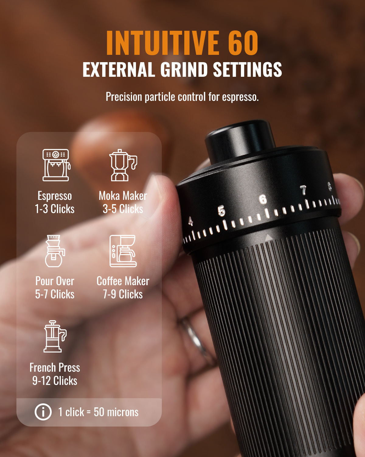 Small Handheld Coffee Grinder with Adjustable Coarseness CNC Stainless Steel Conical Burr Manual Coffee Grinder