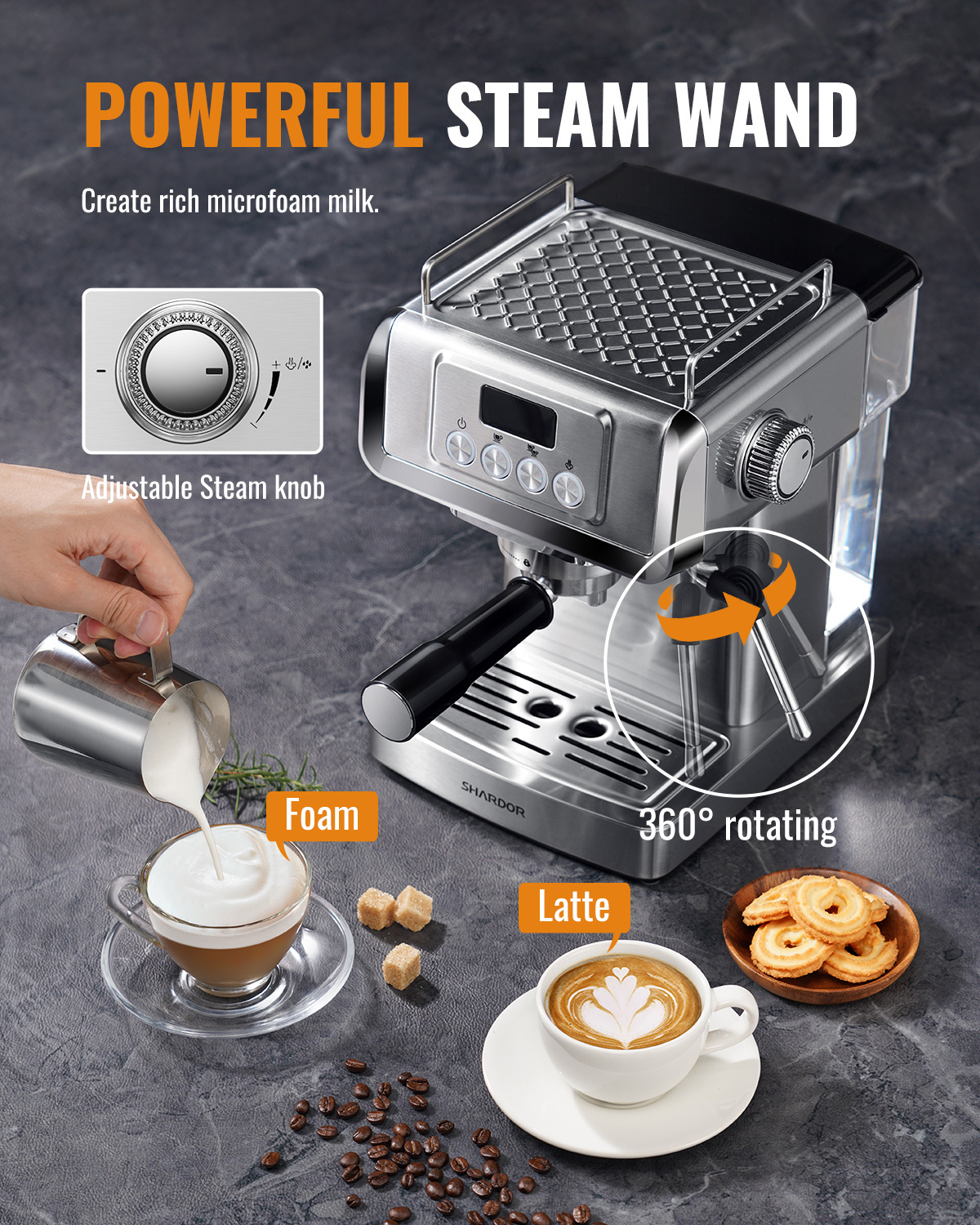 20 Bar Coffee Maker for Cappuccino and Latte Maker with Milk Frother Steam Wand Fast Heating Coffee Machine