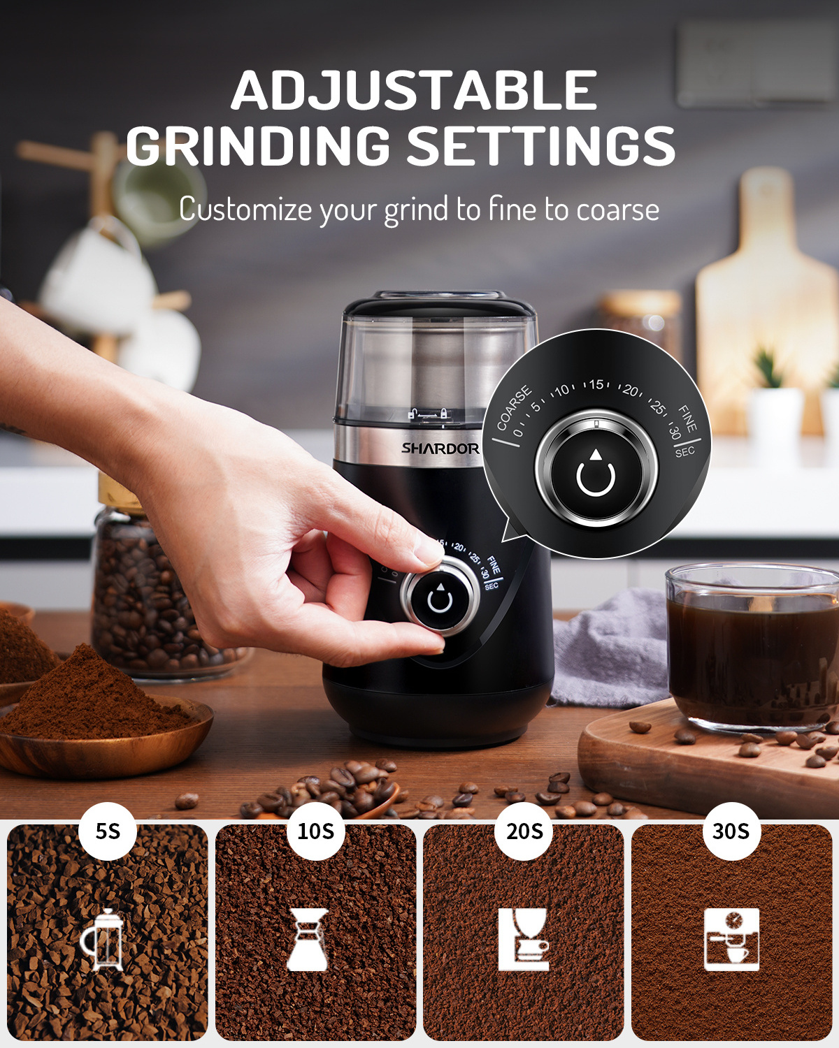 Two Stainless Steel Bowls Coffee Grinder Electric for Beans Spices Herbs Grains and Nuts Espresso Grinder