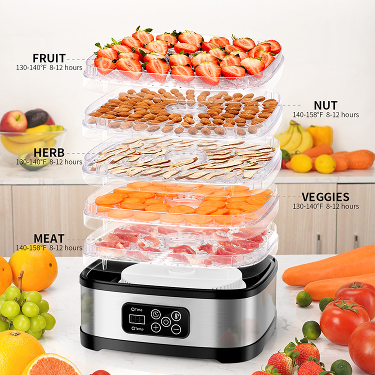 2024 Gift Party 5 BPA-Free Fruit Veggies Trays Dehydrator Machine Meat Temperature Control Digital Food Dehydrator Maker