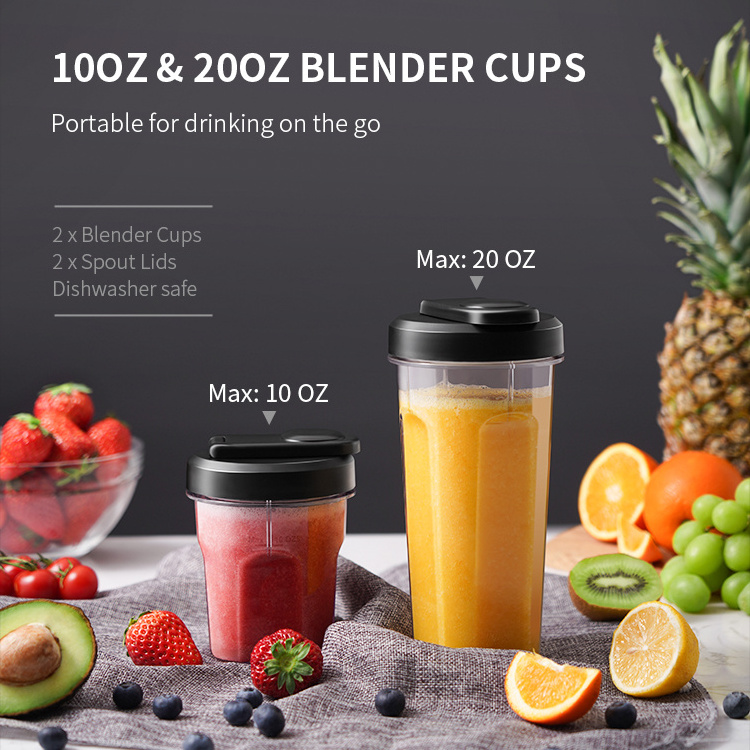 One Touch Operation Travel Kitchen Juicer Blender 10oz & 20oz Blender Cups Personal Blender Mixer