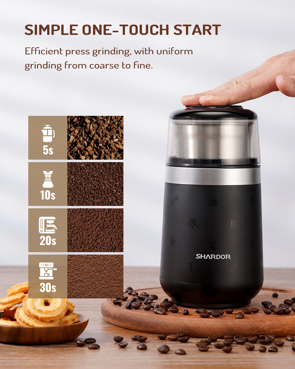 Removable Stainless Steel Bowl Black Spice Grinder Electric Espresso Silent Home Quiet Grinding Coffee Bean Grinder