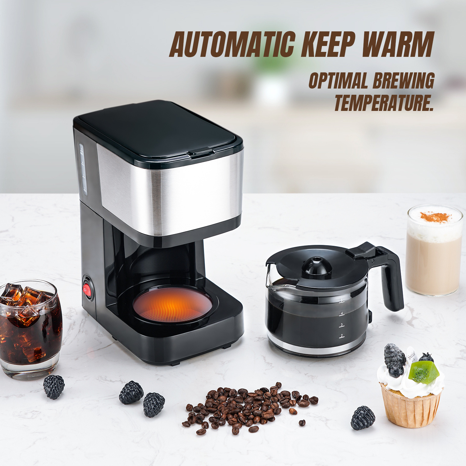 Compact Coffee Pot Brewer Machine Programmable 5 Cups Capacity Drip Smart Coffee Maker