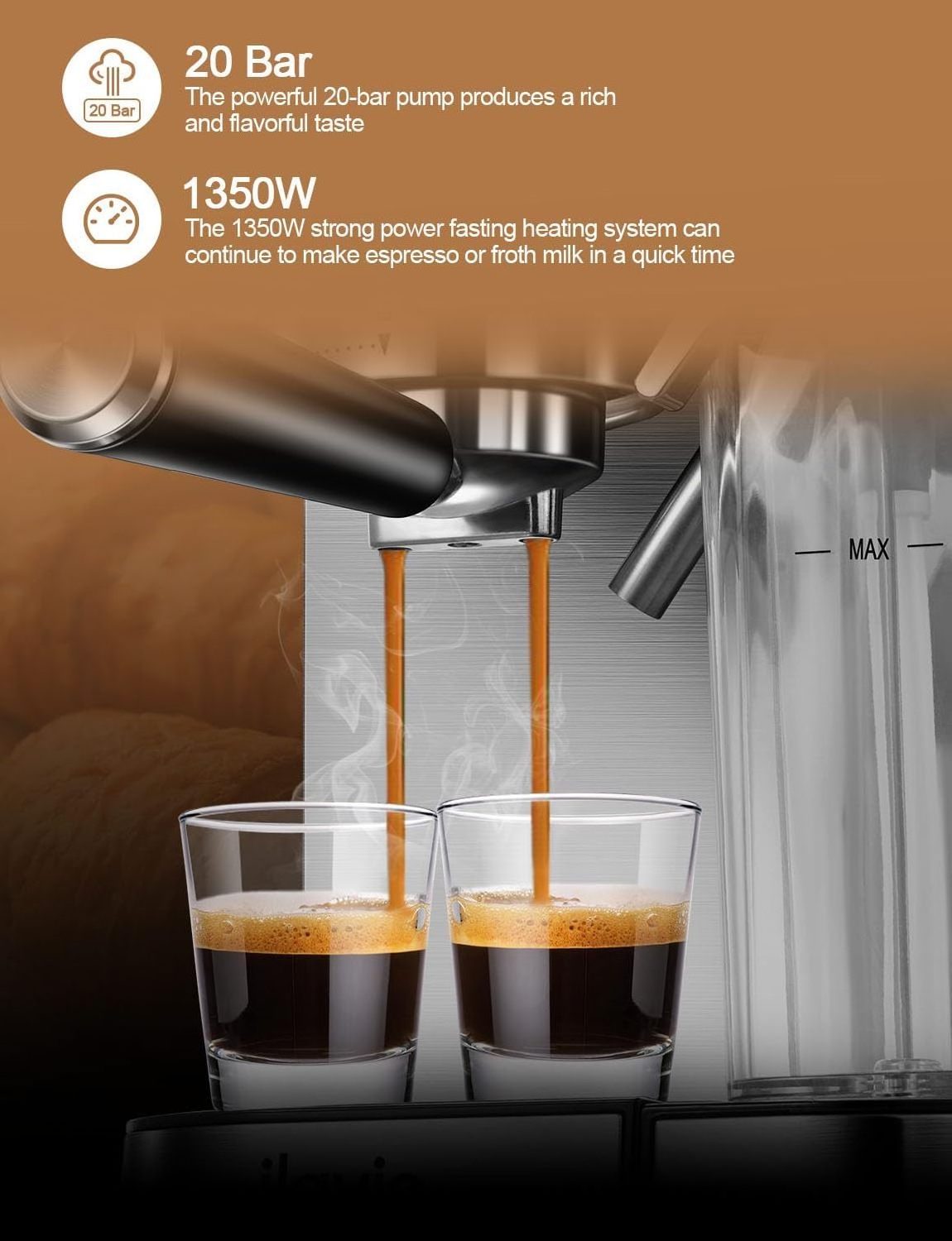 Iced Coffee Maker Professional Espresso Maker with Milk Frother Steam Wand Compact Coffee Machine