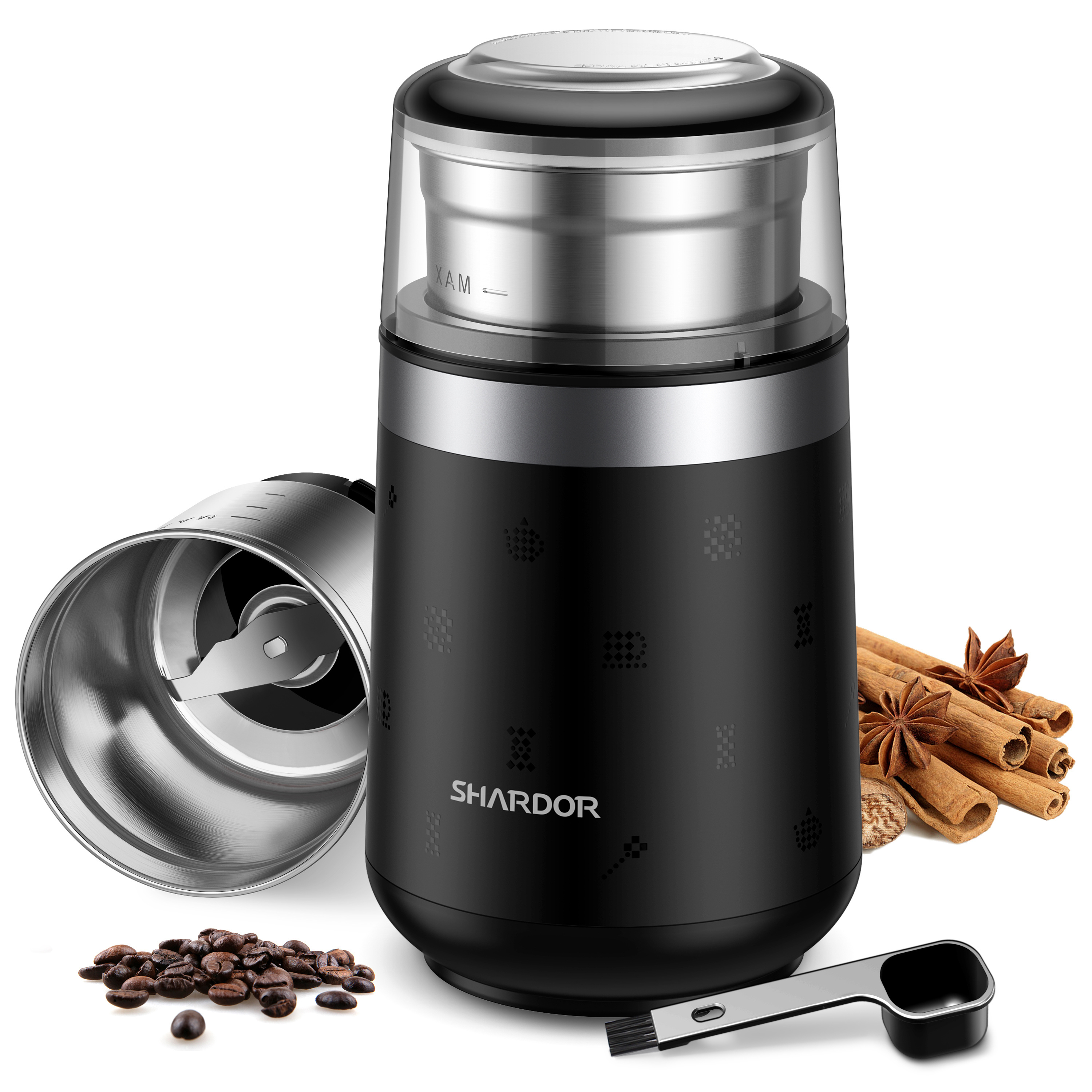 Removable Stainless Steel Bowl Black Spice Grinder Electric Espresso Silent Home Quiet Grinding Coffee Bean Grinder