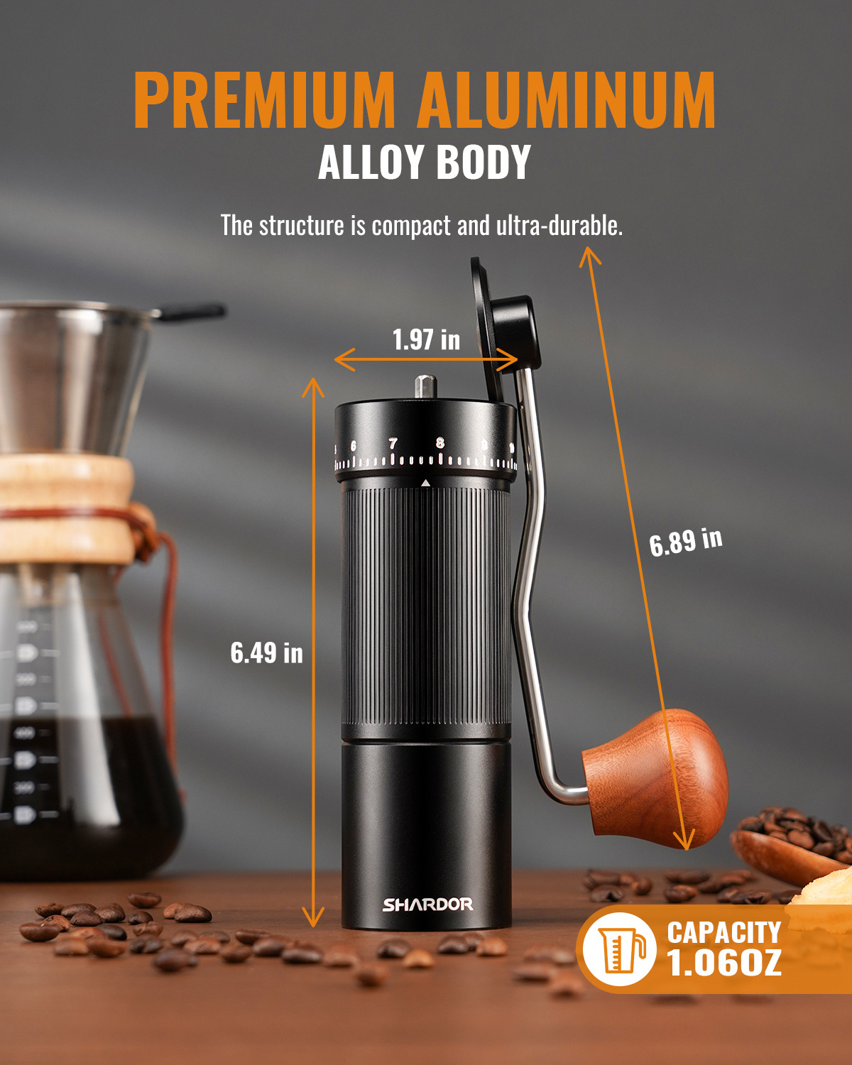 Small Handheld Coffee Grinder with Adjustable Coarseness CNC Stainless Steel Conical Burr Manual Coffee Grinder