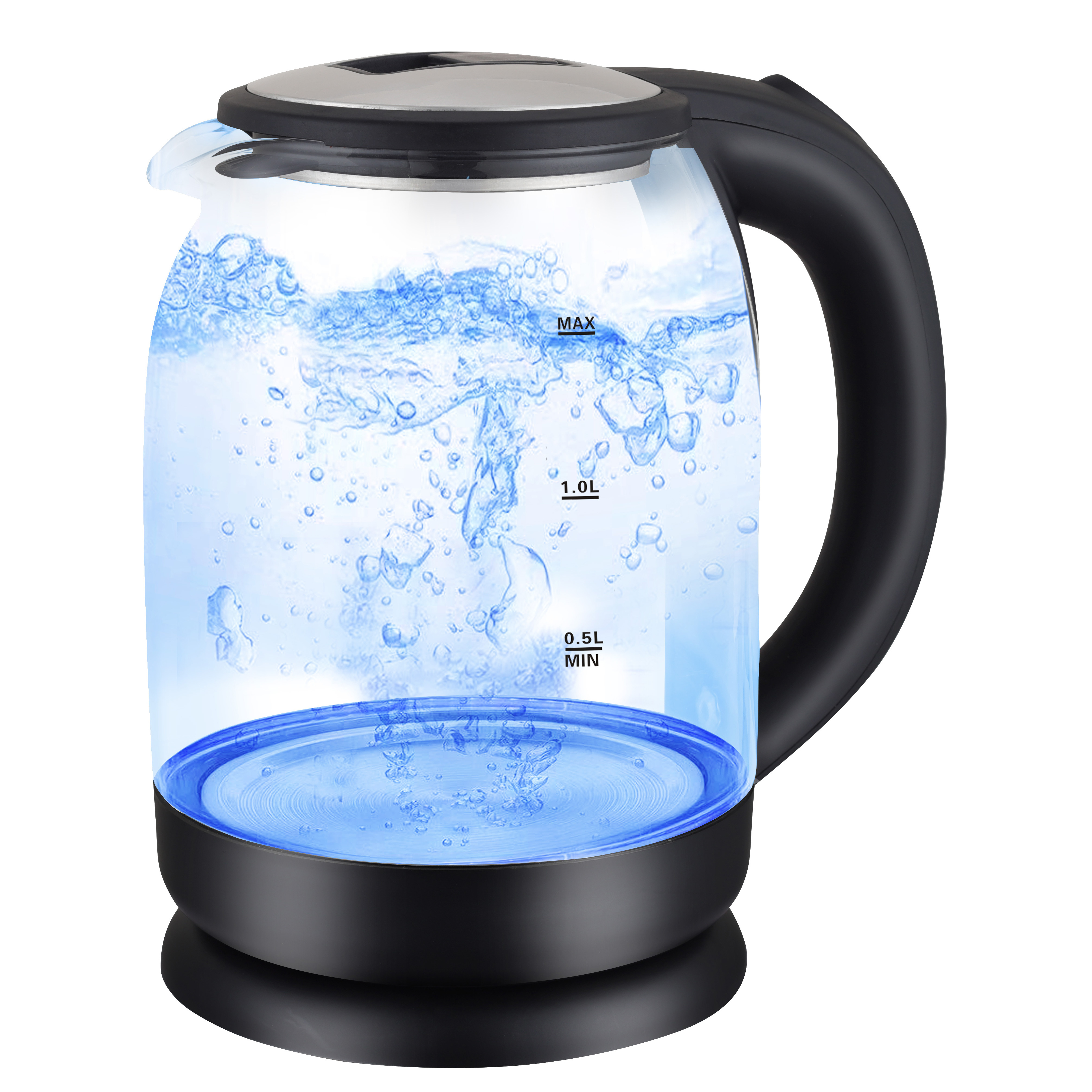 Big discount hot sale portable hotel 1.8L blue led light boiling tea water glass electric kettle