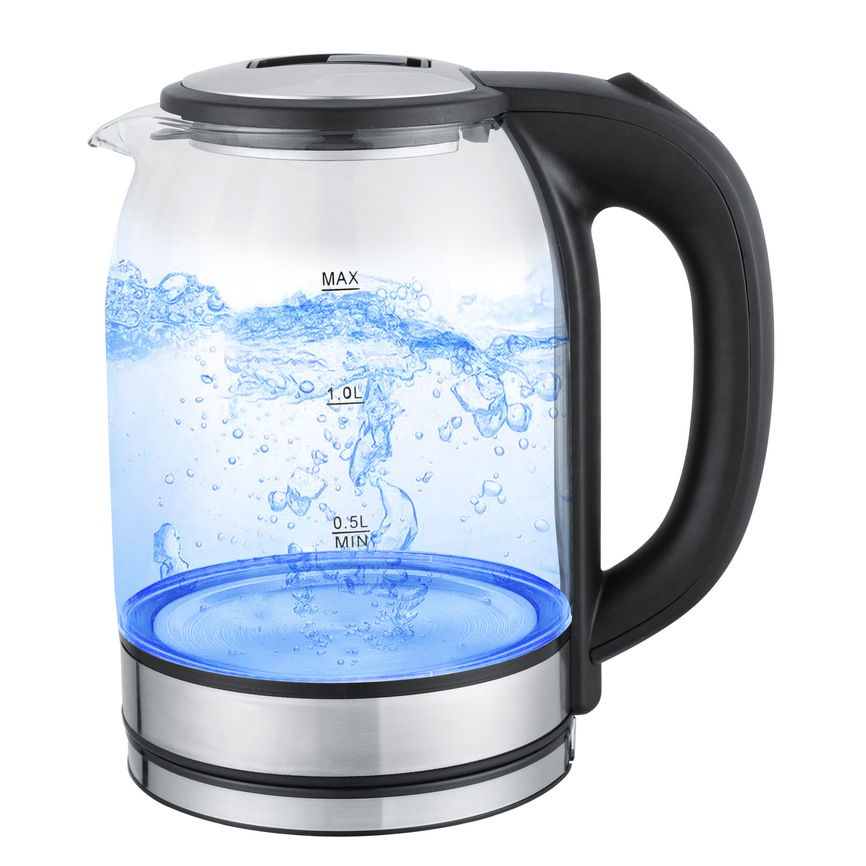 Big discount hot sale portable hotel 1.8L blue led light boiling tea water glass electric kettle