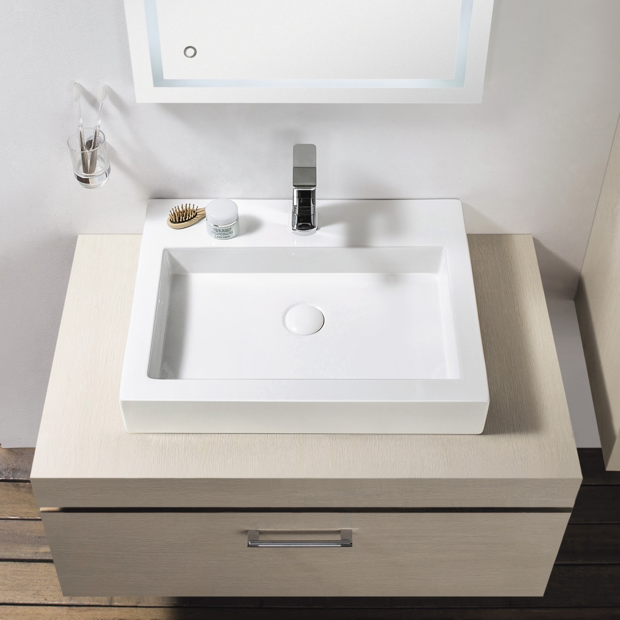 Professional washroom wc rectangular shape single hole counter top glass sinks bathroom white color ceramic wash hand art basin