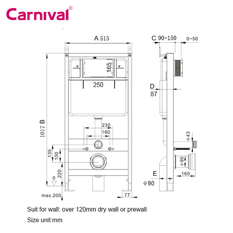 CE certification Cistern fitting 3L 6L wall mounted concealed toilet water tank