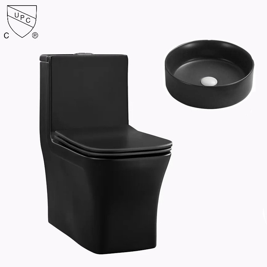 Cupc USA standard top sale sanitary ware black porcelain floor mounted toilet bowl countertop basin sink ceramic bathroom set