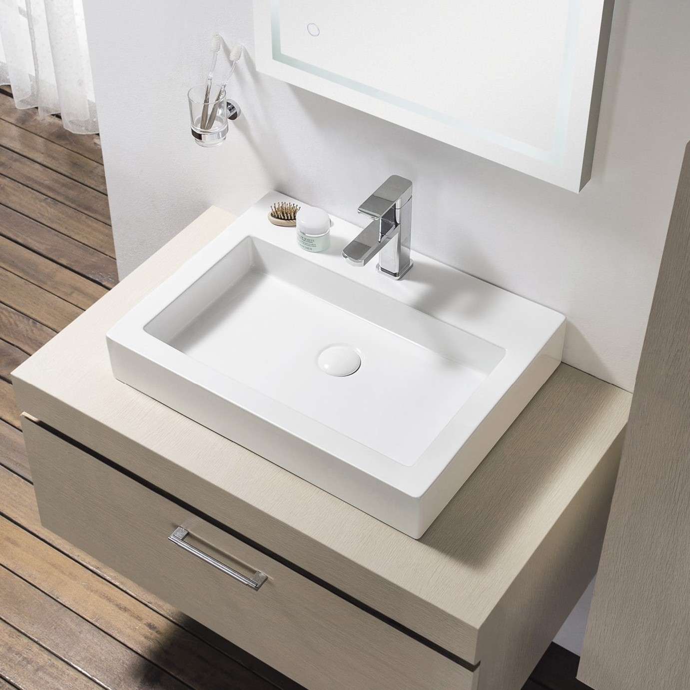 Professional washroom wc rectangular shape single hole counter top glass sinks bathroom white color ceramic wash hand art basin