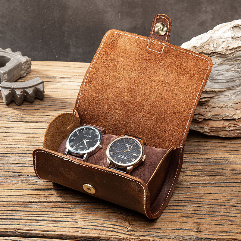 2/3 slot travel portable watch roll bag watch storage case boxs genuine leather watch bag with soft protective case