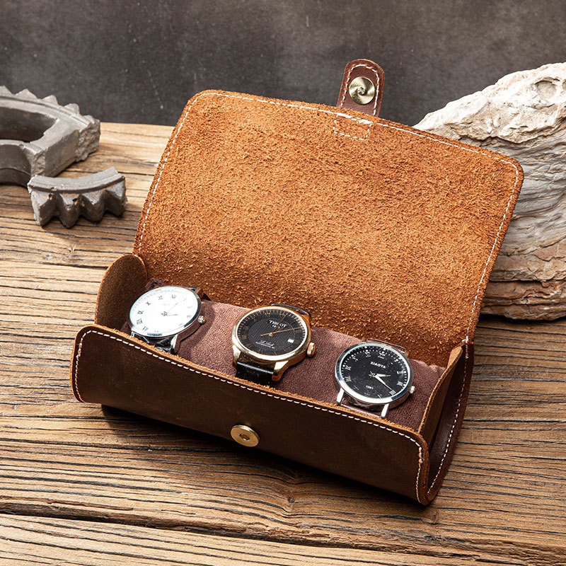 2/3 slot travel portable watch roll bag watch storage case boxs genuine leather watch bag with soft protective case