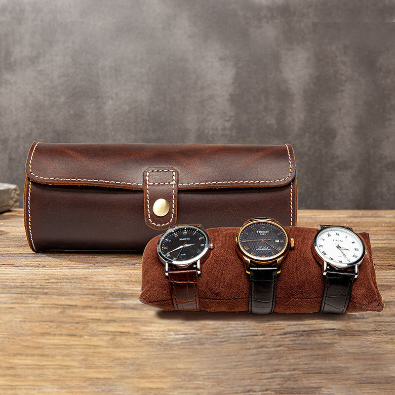 2/3 slot travel portable watch roll bag watch storage case boxs genuine leather watch bag with soft protective case