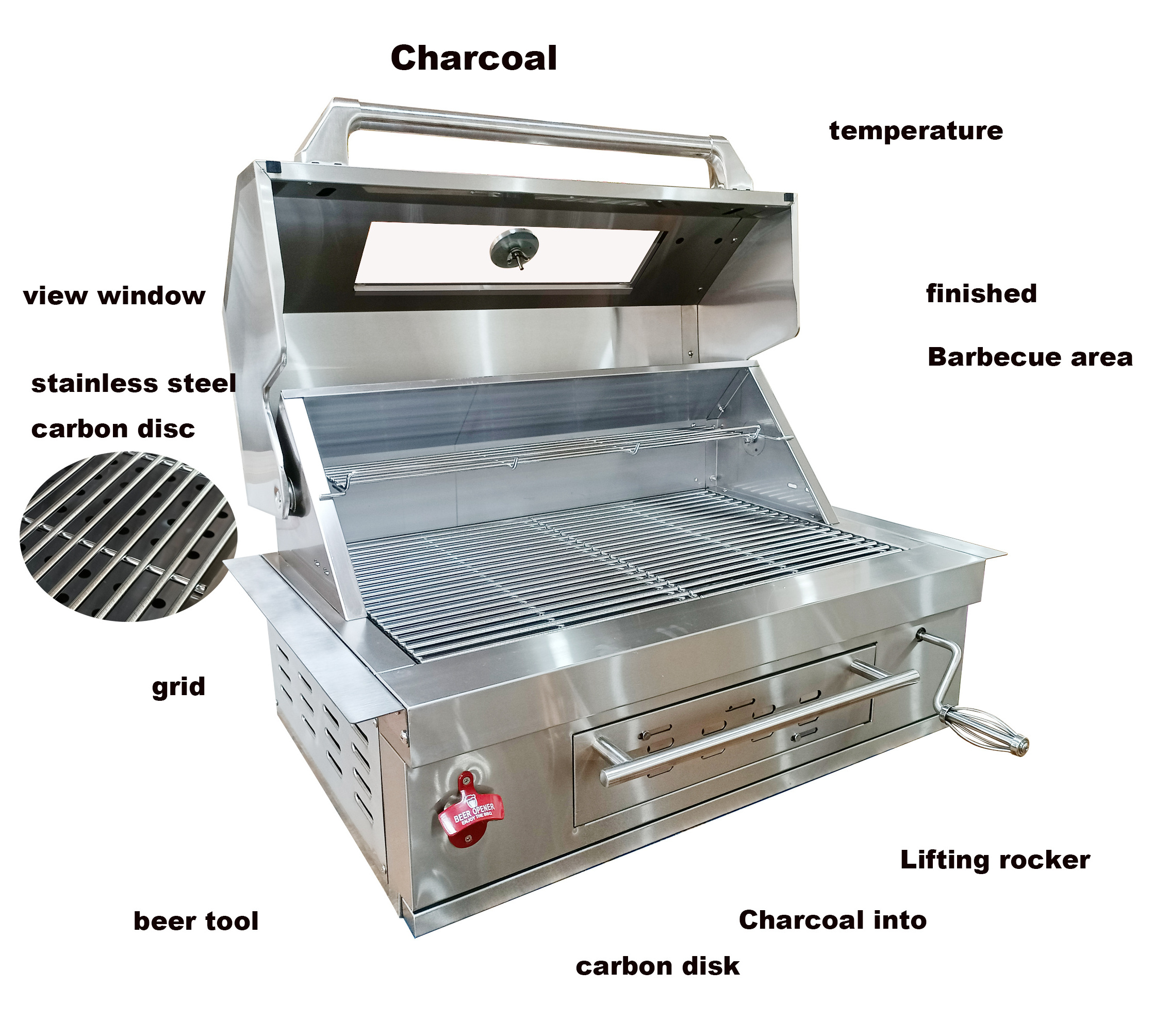 304 Stainless Steel 4 burners Gas Charcoal Double Use Barbeque Grill Outdoor Kitchen Built 6+1 BBQ Gas Grills Stove