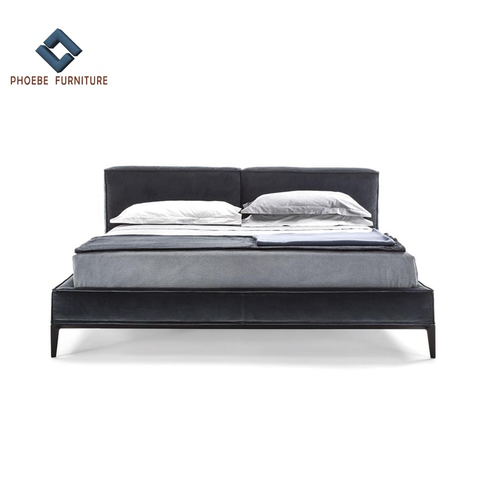 Italian designer king and queen size platform bed sets with upholstered headboard