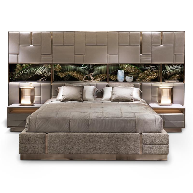 Top brand bed frame full size and mattress set with luxury headboard and stainless steel base