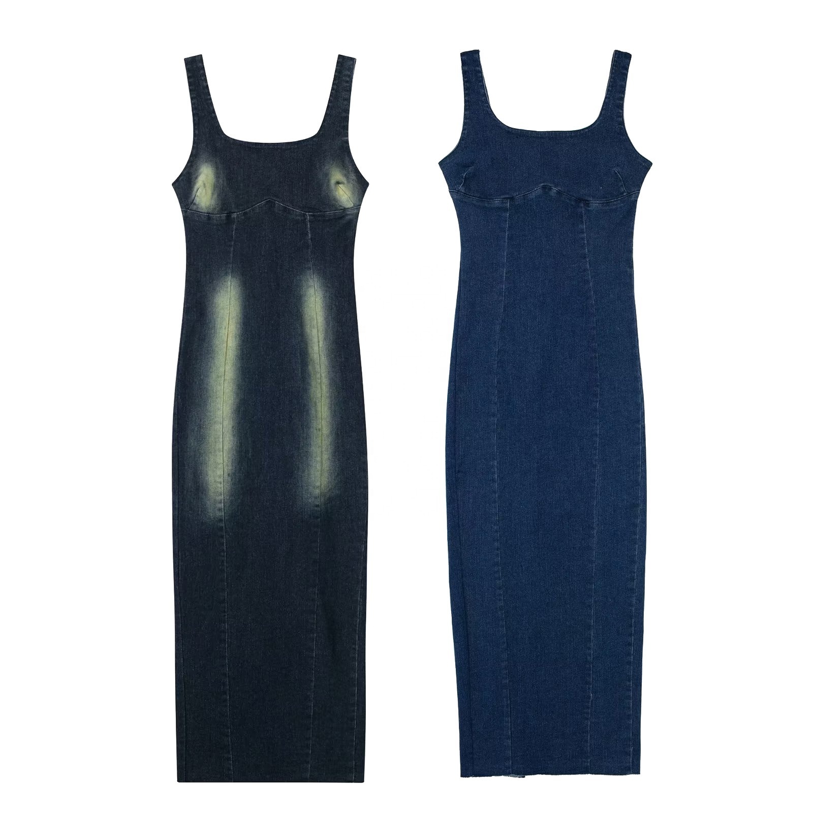 X09704c 2023 Denim Slip Dress Woman Blue Bodycon Long Dress Women Sleeveless Backless Sexy Party Dresses