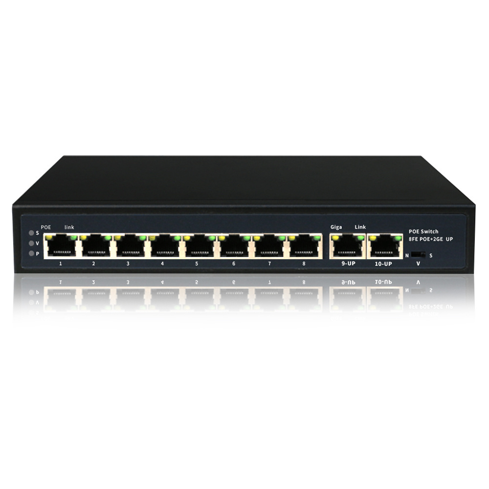 OEM ODM built-in 150W power 10/100/1000Mbps full gigabit 8 ports PoE Switch with 2GE uplink port