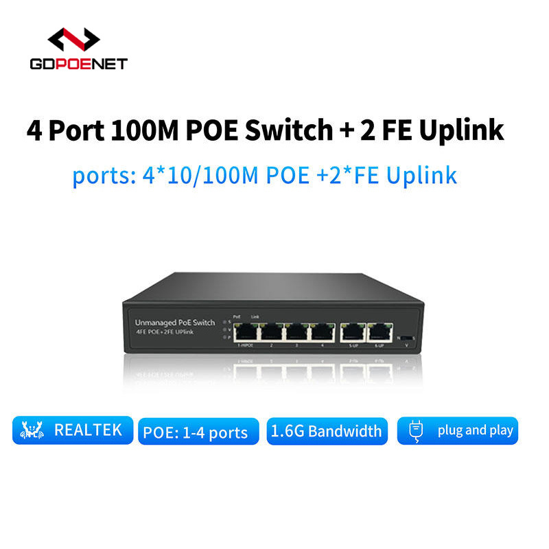 IP Camera 10/100mbps Unmanaged PoE Switch 4 8 16 24 Port Network Switch Poe with Uplink