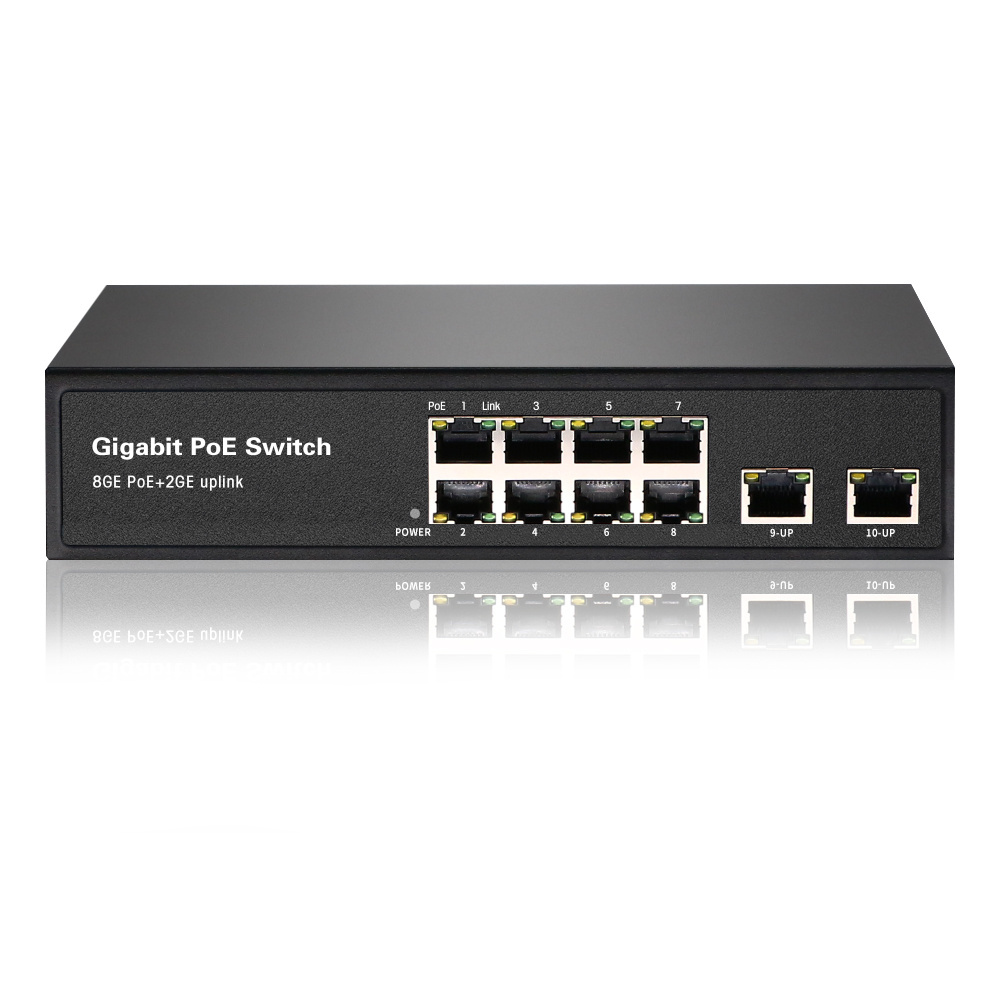 OEM ODM built-in 150W power 10/100/1000Mbps full gigabit 8 ports PoE Switch with 2GE uplink port