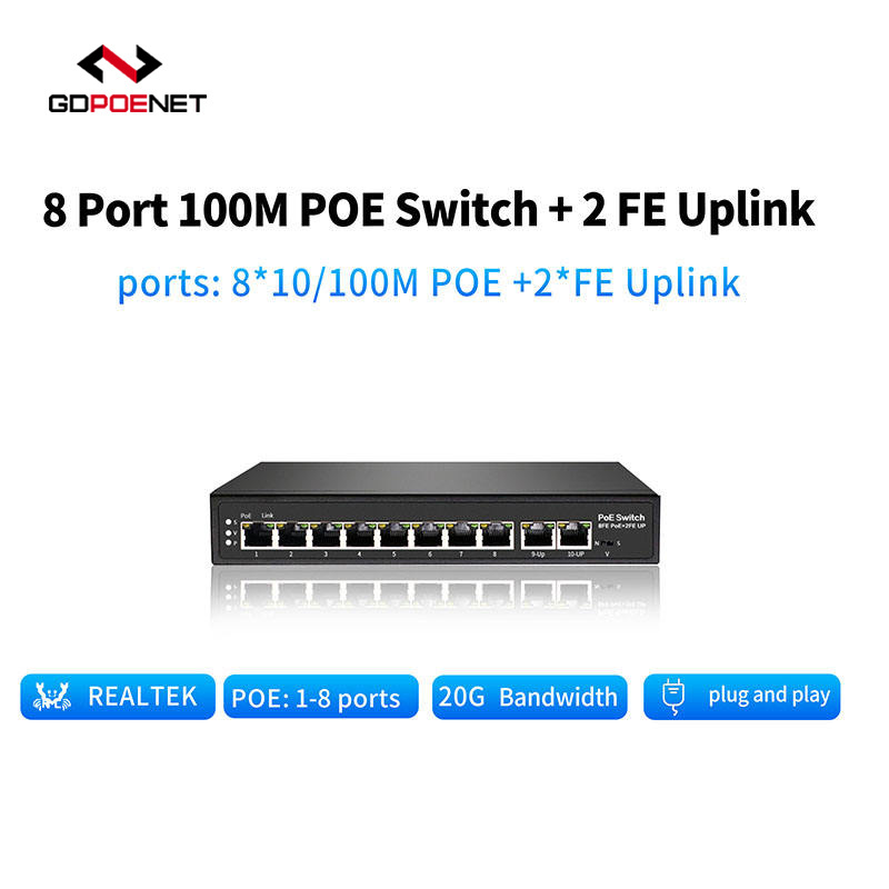 IP Camera 10/100mbps Unmanaged PoE Switch 4 8 16 24 Port Network Switch Poe with Uplink