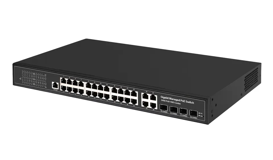 Wholesale IEEE802.3af/at  L2 managed 10/100/1000Mbps stackable network Switch 24 port poe gigabit switch with 4 combo