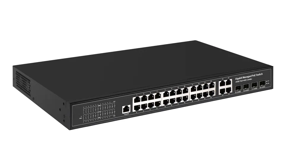 Wholesale IEEE802.3af/at  L2 managed 10/100/1000Mbps stackable network Switch 24 port poe gigabit switch with 4 combo