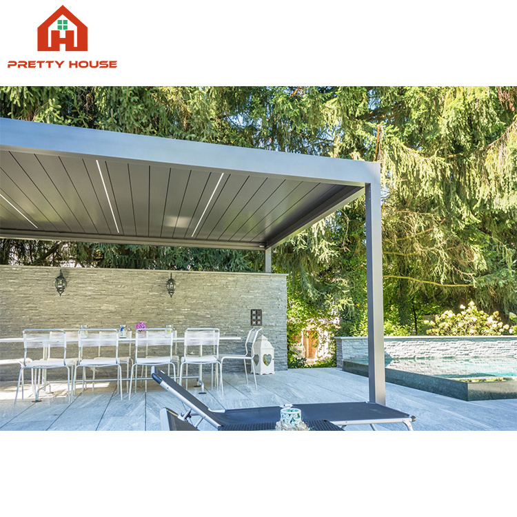 Gazebo retractable remote controlfolded roof louver pergola