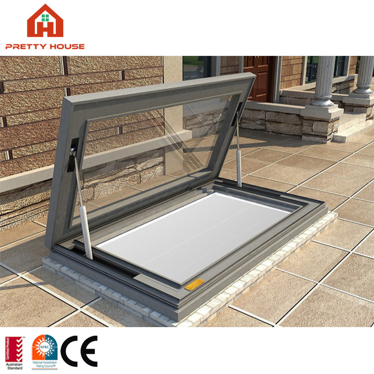 Automatic retractable skylight double glazing heat insulation glass systems patio roof