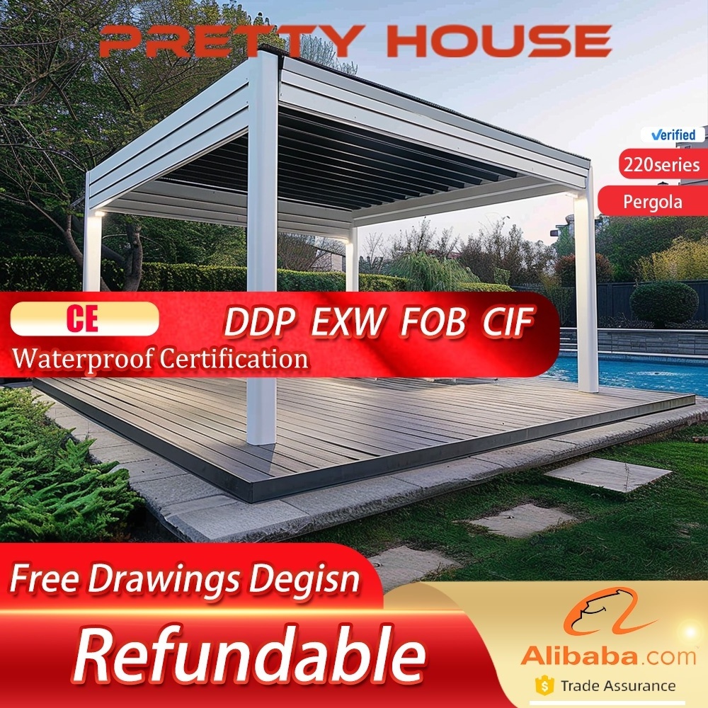 Waterproof Outdoor Garden Bioclimatic Pergola Aluminium Opening Louvre Roof