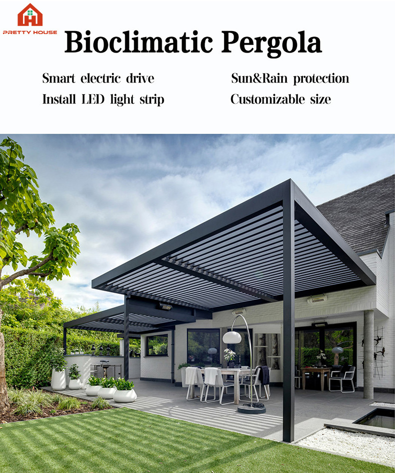 Waterproof Outdoor Garden Bioclimatic Pergola Aluminium Opening Louvre Roof