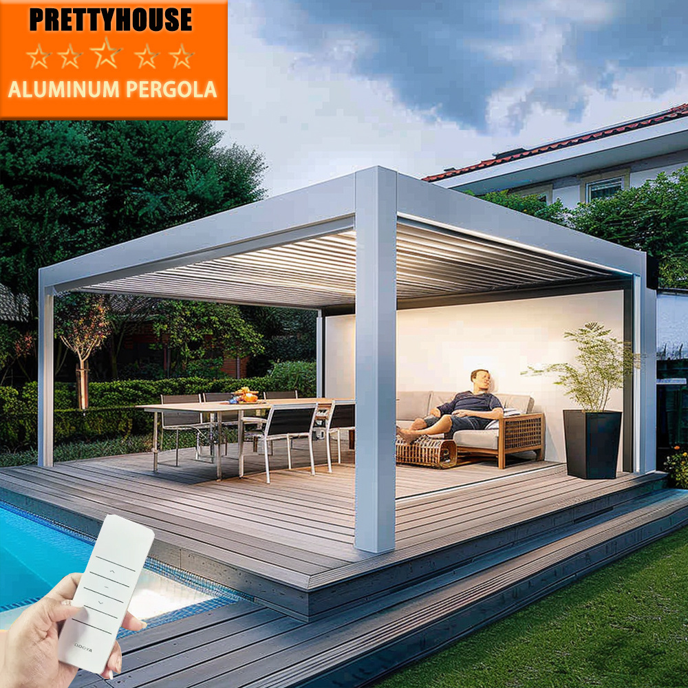 Custom enclosed external motorised folding pergola roof bioclimatic freestanding canopy gazebo pergola for garden