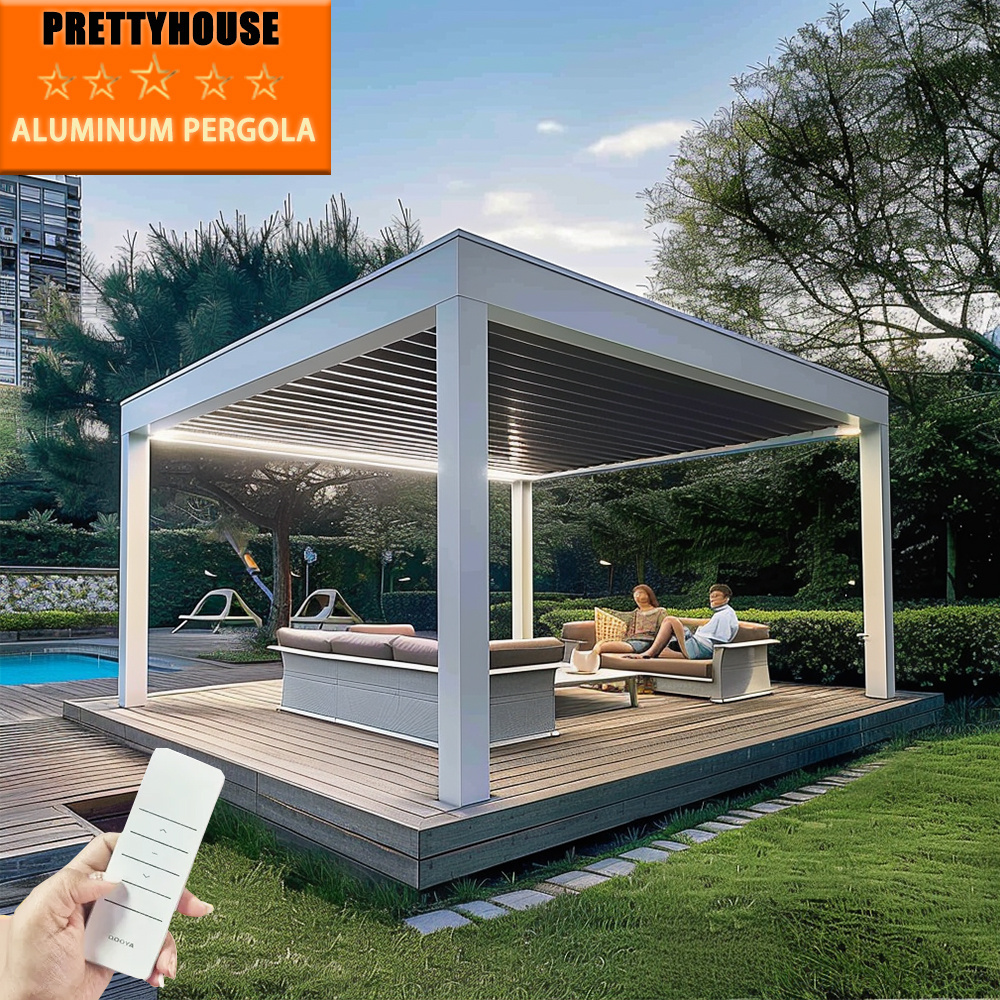 Custom enclosed external motorised folding pergola roof bioclimatic freestanding canopy gazebo pergola for garden