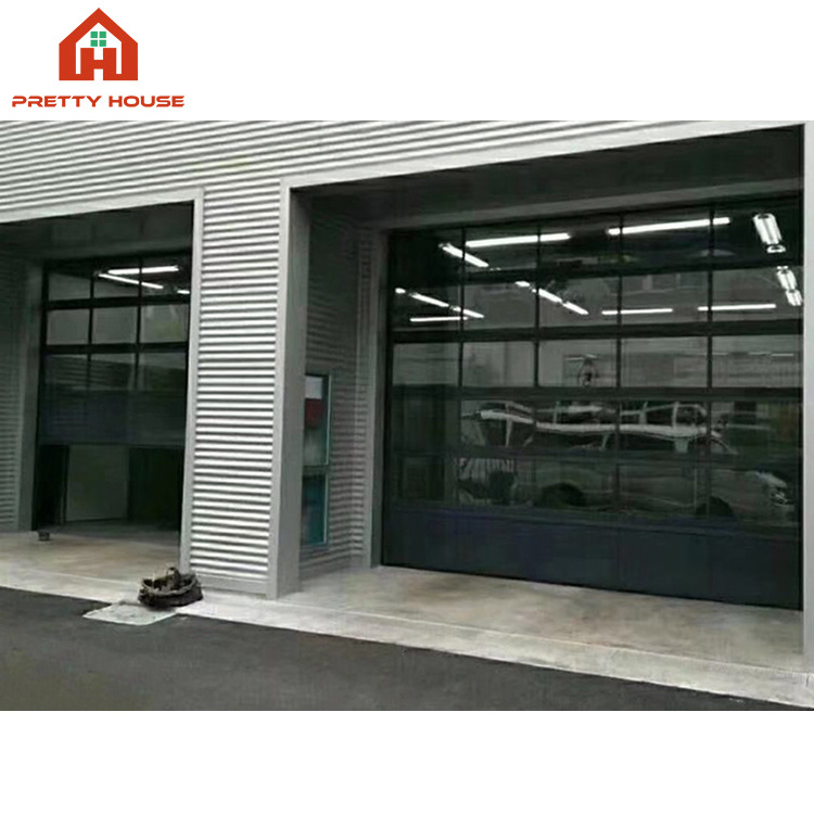 Modern aluminum alloy tempered full view automatic garage door mirror glass garage doors