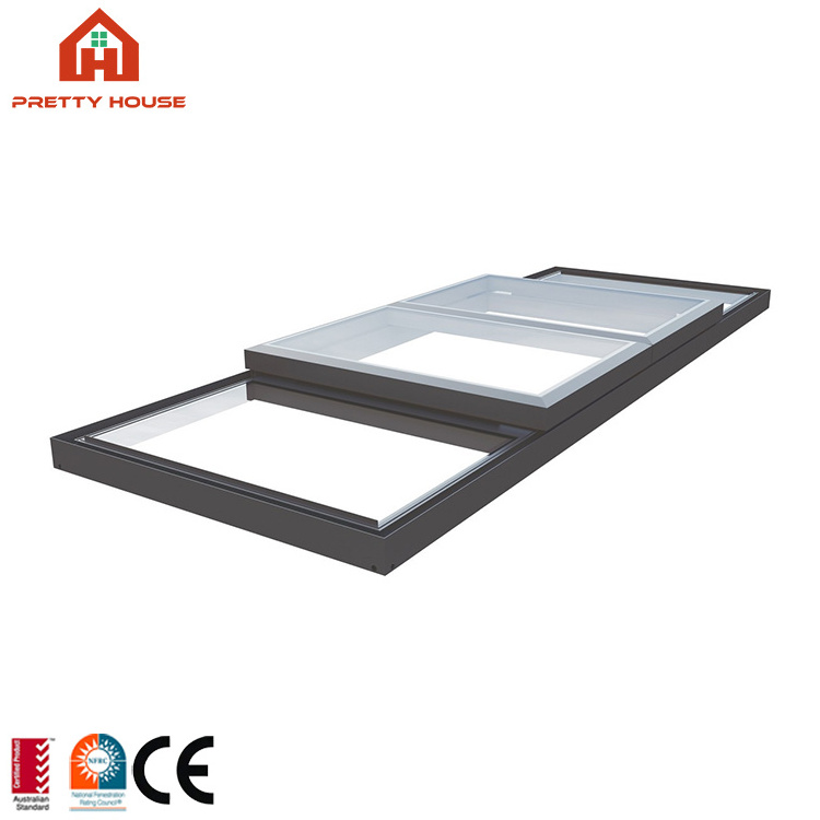 Automatic retractable skylight double glazing heat insulation glass systems patio roof