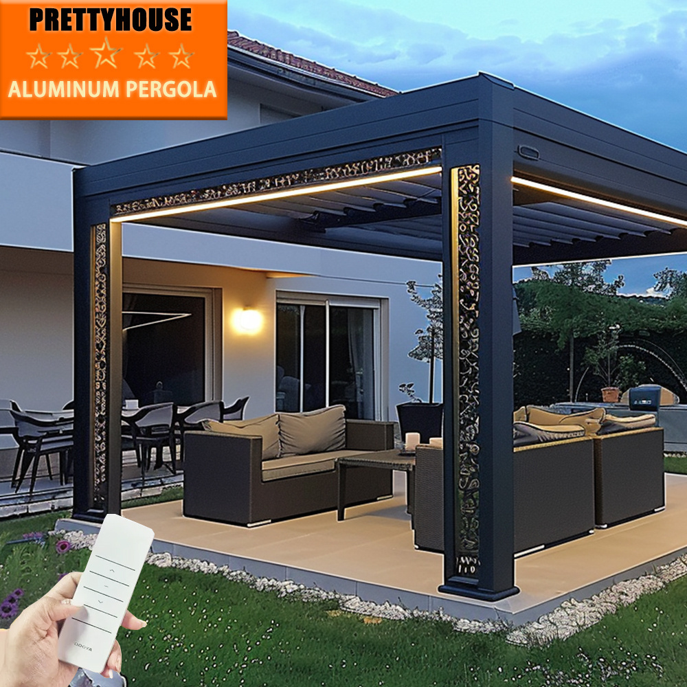 Custom enclosed external motorised folding pergola roof bioclimatic freestanding canopy gazebo pergola for garden