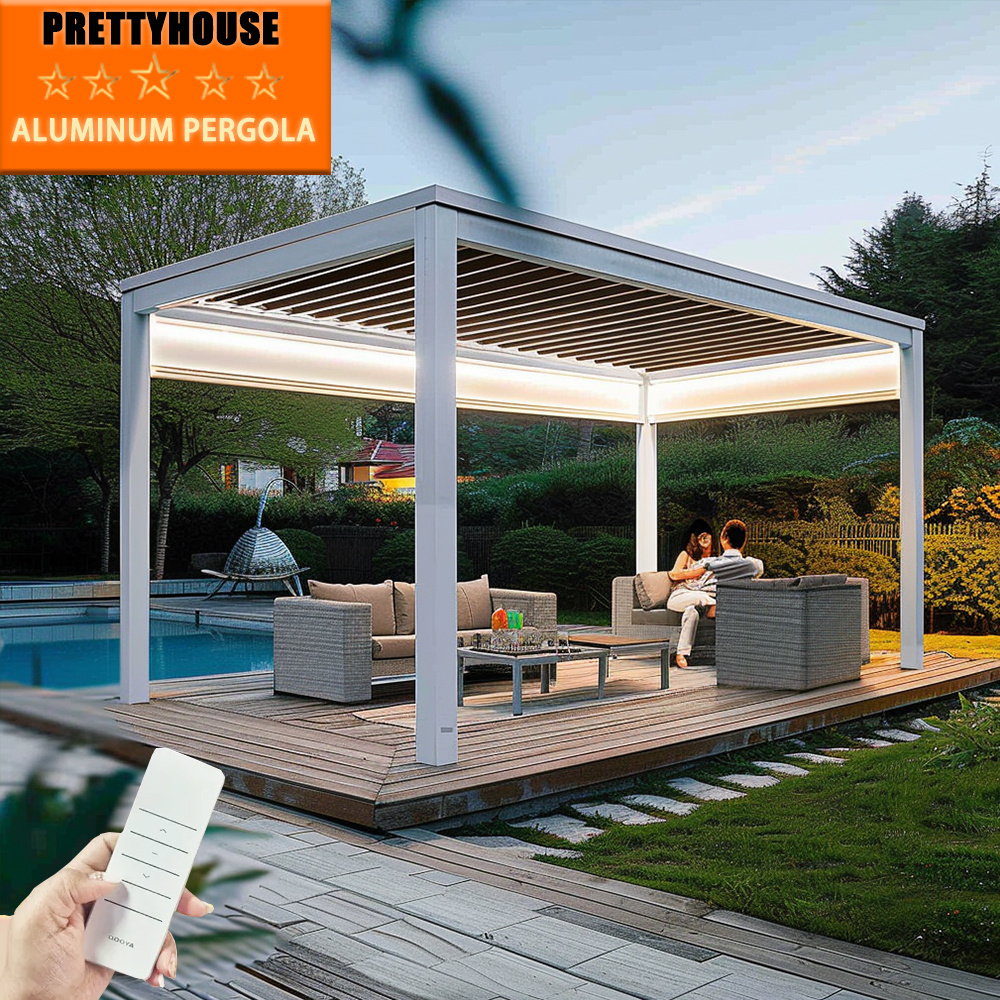 Custom enclosed external motorised folding pergola roof bioclimatic freestanding canopy gazebo pergola for garden