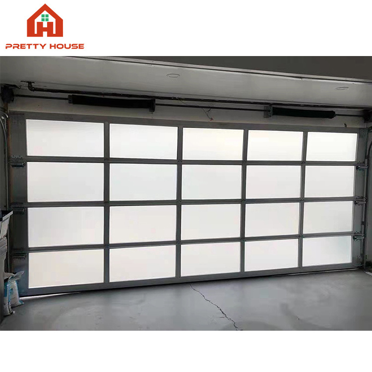 Modern aluminum alloy tempered full view automatic garage door mirror glass garage doors