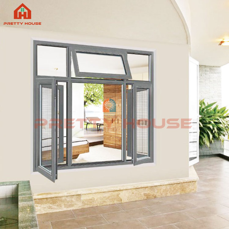 Security Energy saving soundproof aluminum swing impact windows double glazed casement window