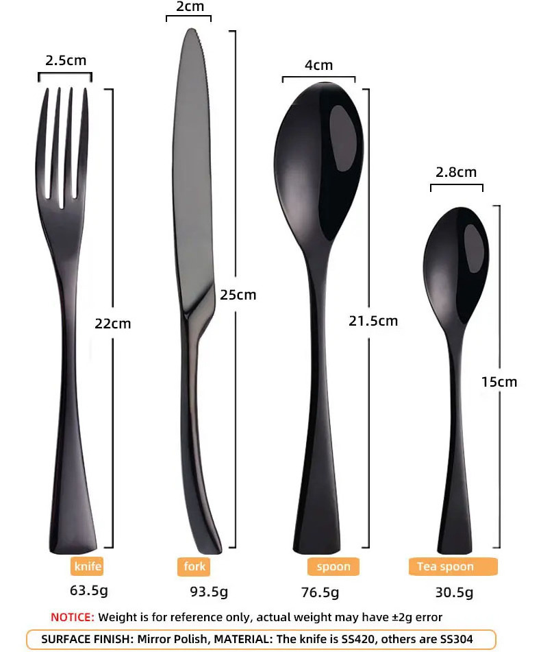 Factory Sale Kaya Black Flatware Set Knife Spoon Forks Modern Cutlery Sets Luxury Stainless Steel Black Cutlery Set