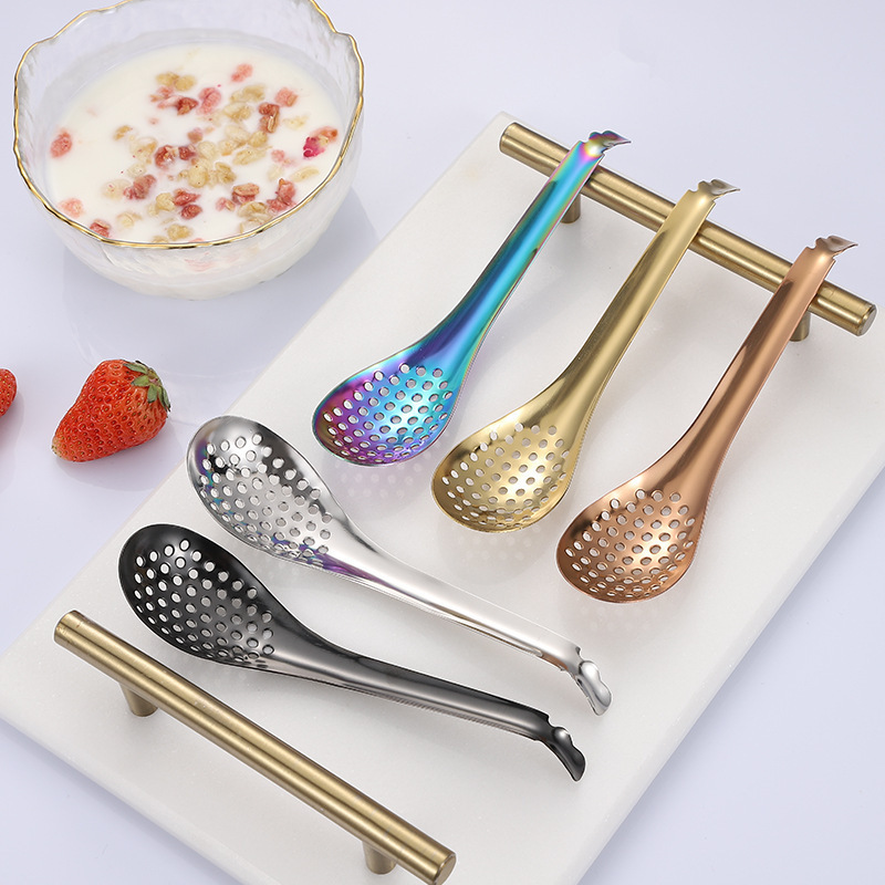 Stainless Steel Kitchen Gadgets Caviar Spoon Holes Slotted Spoon Cooking Creative Dinner Strainer Colander Home Kitchen Tool